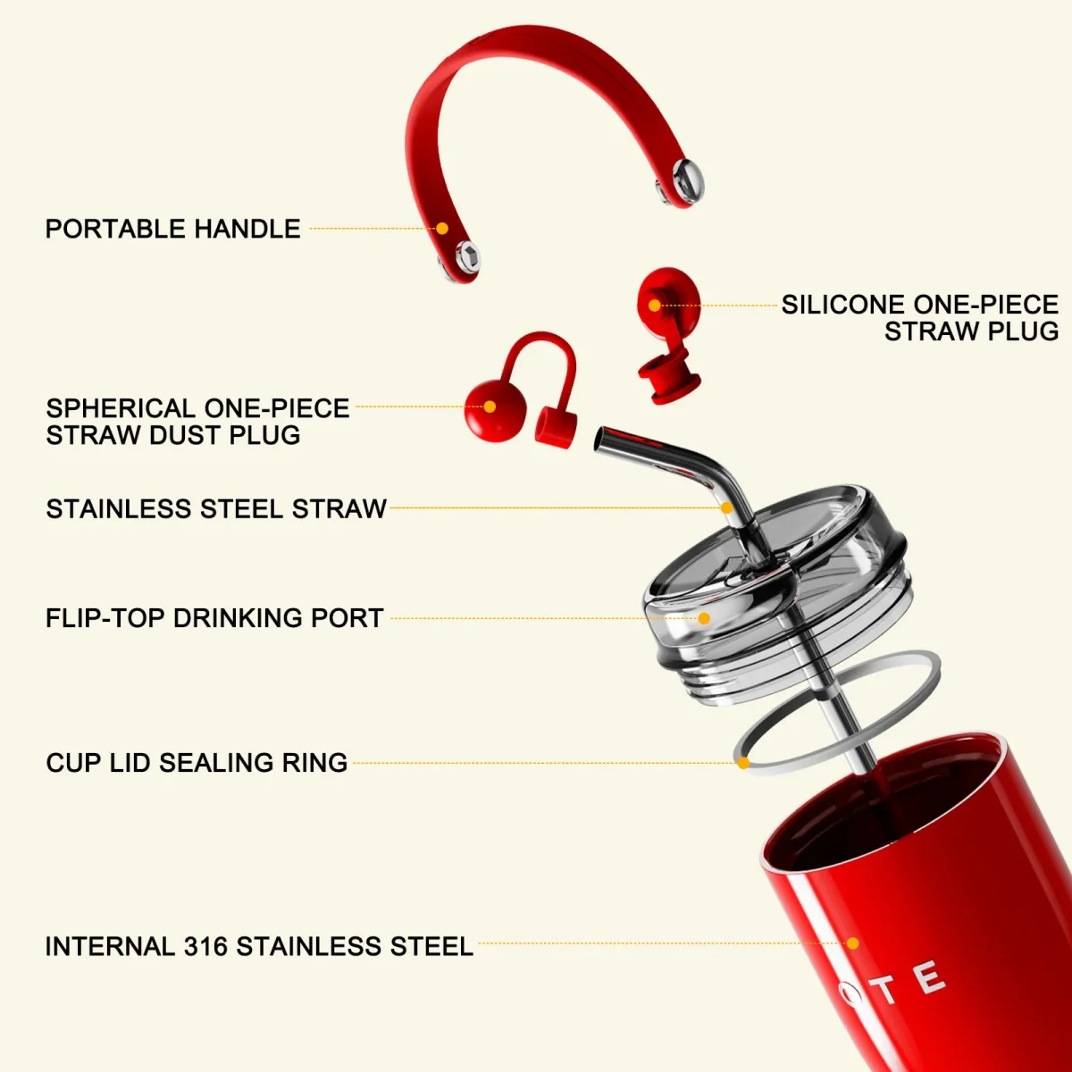 OTE 30 Oz Water Bottle with Flip Straw & Handle, 316 Stainless Steel Tumbler, 800ML Vacuum Keep Hot/Cold Water Bottle - Image 6